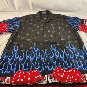 Ferugini Poker Dice Flames Rockabilly Men’s XL Button Up Bowling Shirt Fast Ship